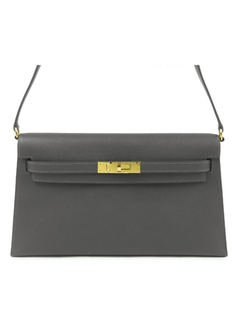 Hermes Kelly Elan Gray Misty Gold Epsom Clutch